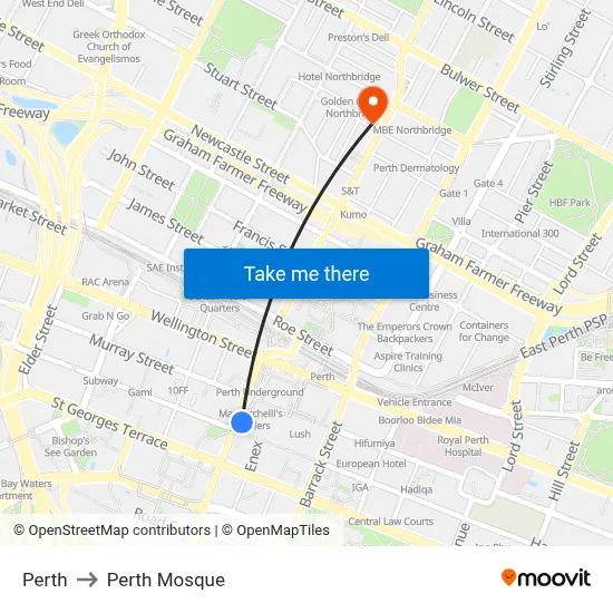 Perth to Perth Mosque map