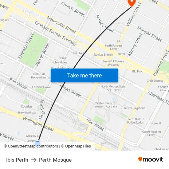 Ibis Perth to Perth Mosque map