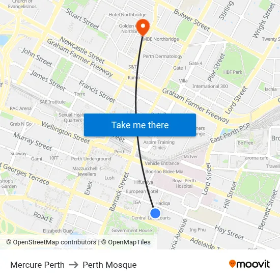 Mercure Perth to Perth Mosque map