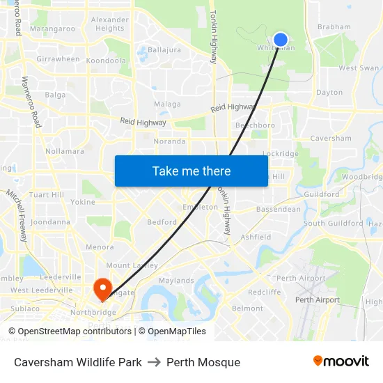 Caversham Wildlife Park to Perth Mosque map
