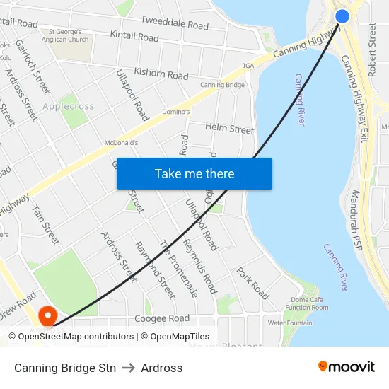 Canning Bridge Stn to Ardross map
