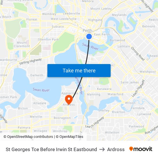 St Georges Tce Before Irwin St Eastbound to Ardross map