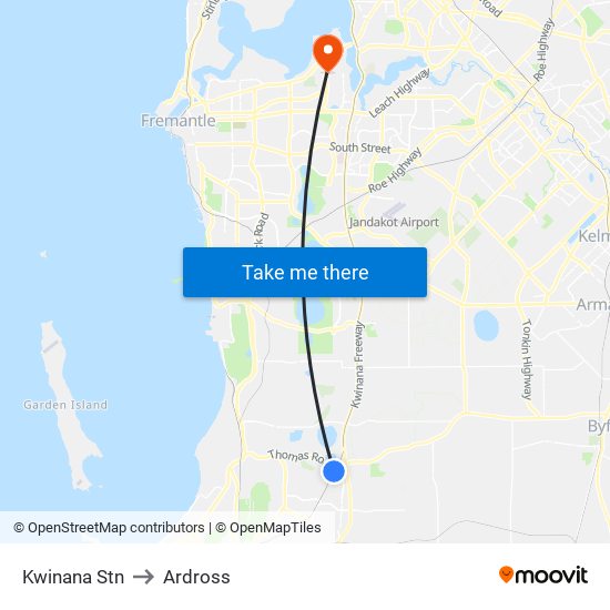 Kwinana Stn to Ardross map