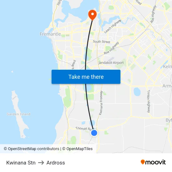 Kwinana Stn to Ardross map