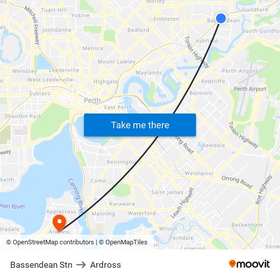 Bassendean Stn to Ardross map