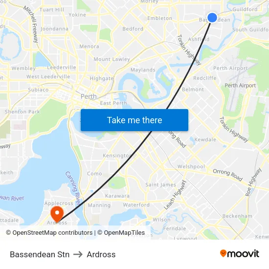 Bassendean Stn to Ardross map