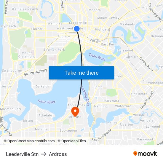 Leederville Stn to Ardross map