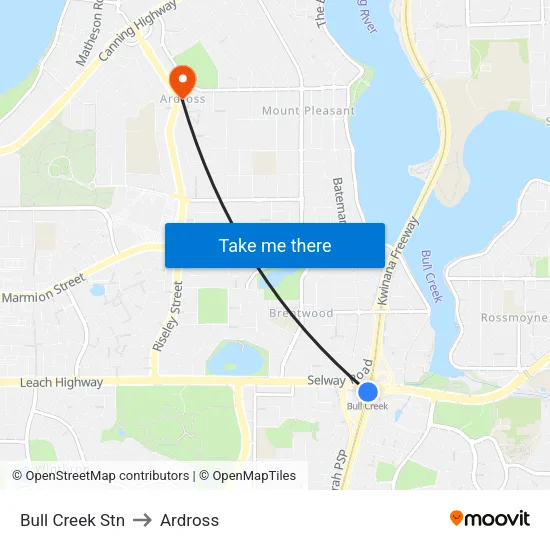 Bull Creek Stn to Ardross map