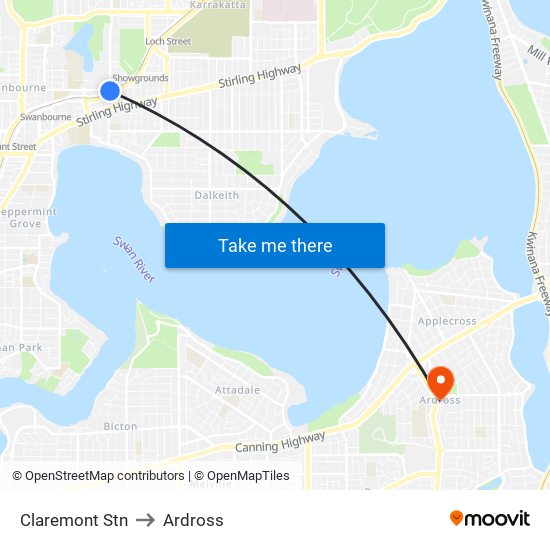 Claremont Stn to Ardross map