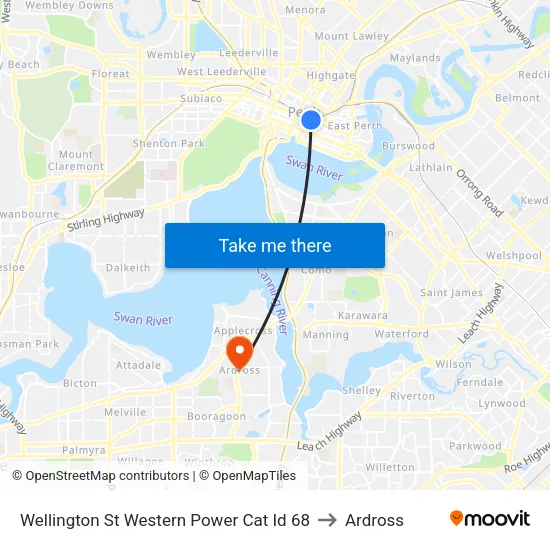 Wellington St Western Power Cat Id 68 to Ardross map