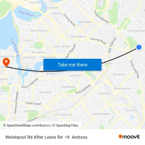 Welshpool Rd After Lewis Rd to Ardross map
