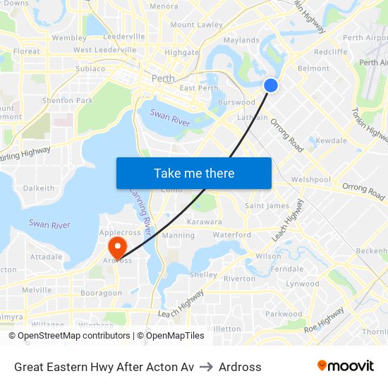 Great Eastern Hwy After Acton Av to Ardross map