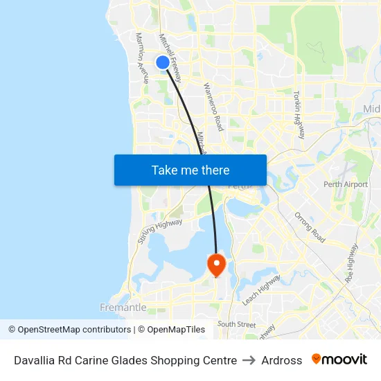 Davallia Rd Carine Glades Shopping Centre to Ardross map