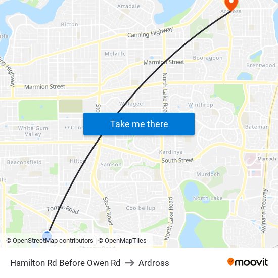 Hamilton Rd Before Owen Rd to Ardross map