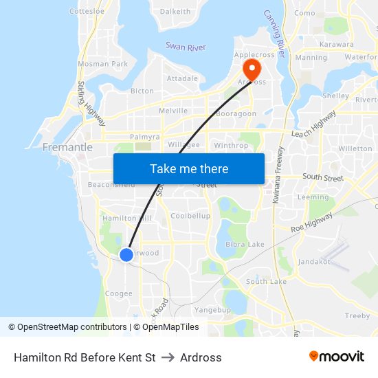 Hamilton Rd Before Kent St to Ardross map