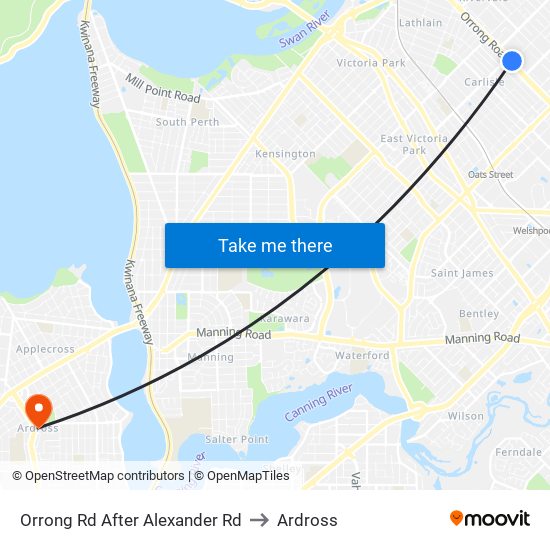 Orrong Rd After Alexander Rd to Ardross map