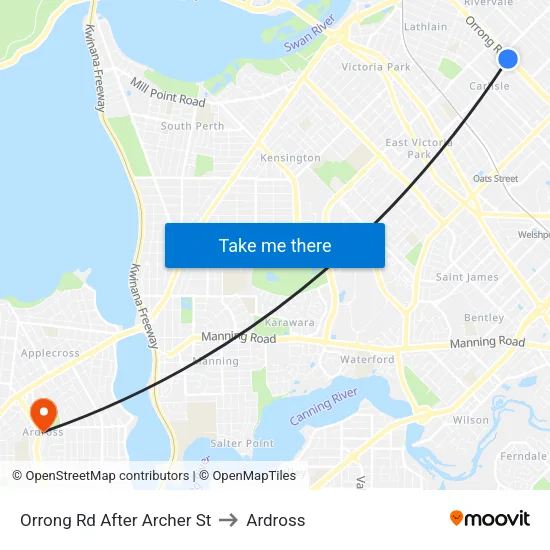 Orrong Rd After Archer St to Ardross map