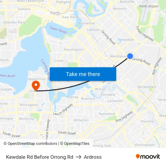 Kewdale Rd Before Orrong Rd to Ardross map