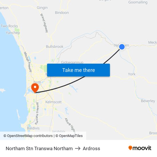 Northam Stn Transwa Northam to Ardross map