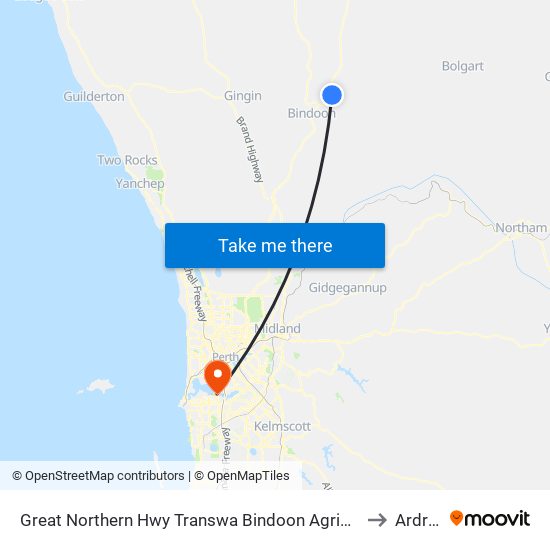 Great Northern Hwy Transwa Bindoon Agricultural College to Ardross map