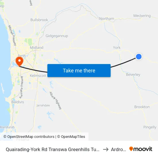 Quairading-York Rd Transwa Greenhills Turnoff to Ardross map