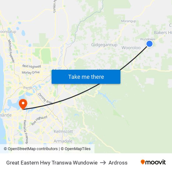 Great Eastern Hwy Transwa Wundowie to Ardross map