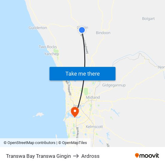 Transwa Bay Transwa Gingin to Ardross map