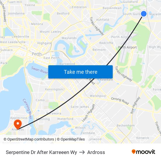 Serpentine Dr After Karreeen Wy to Ardross map