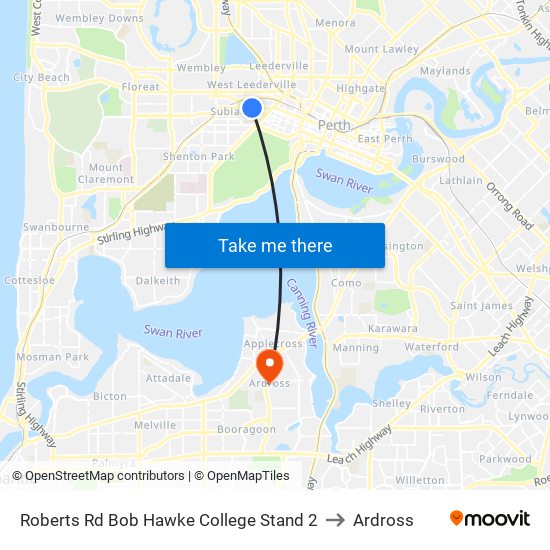 Roberts Rd Bob Hawke College Stand 2 to Ardross map