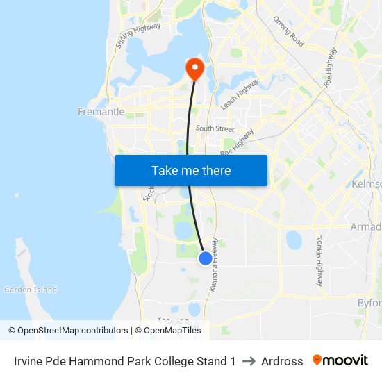 Irvine Pde Hammond Park College Stand 1 to Ardross map