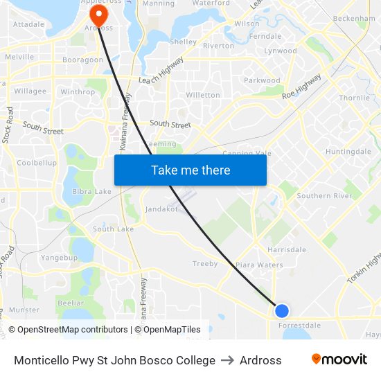 Monticello Pwy St John Bosco College to Ardross map