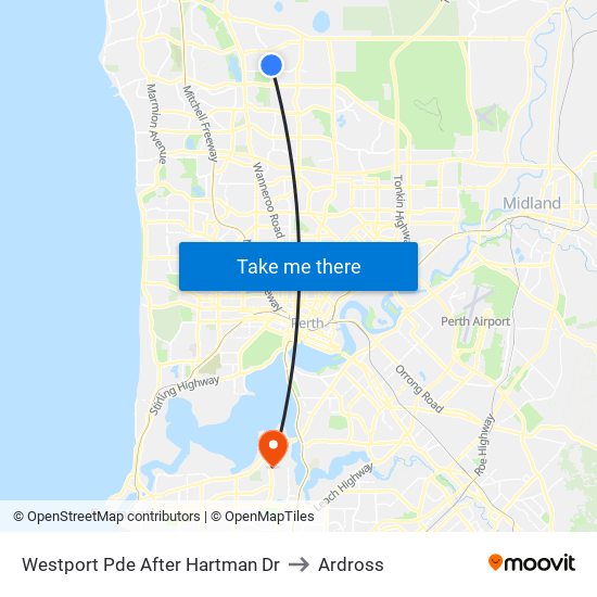 Westport Pde After Hartman Dr to Ardross map