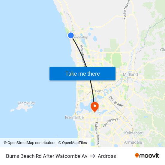 Burns Beach Rd After Watcombe Av to Ardross map