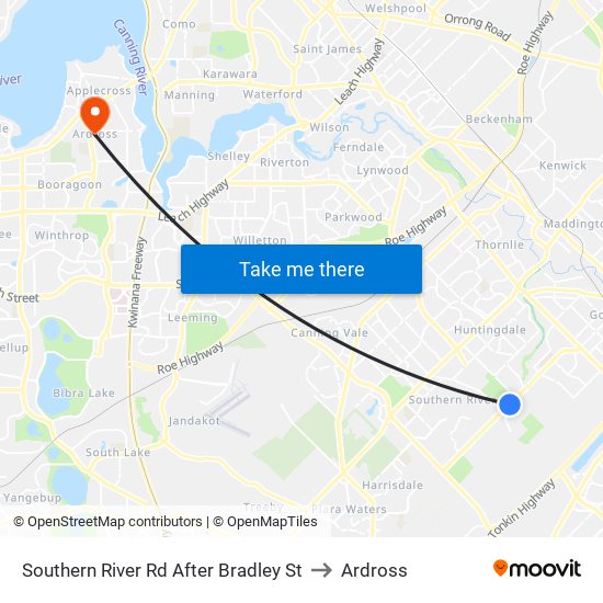 Southern River Rd After Bradley St to Ardross map