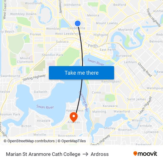 Marian St Aranmore Cath College to Ardross map