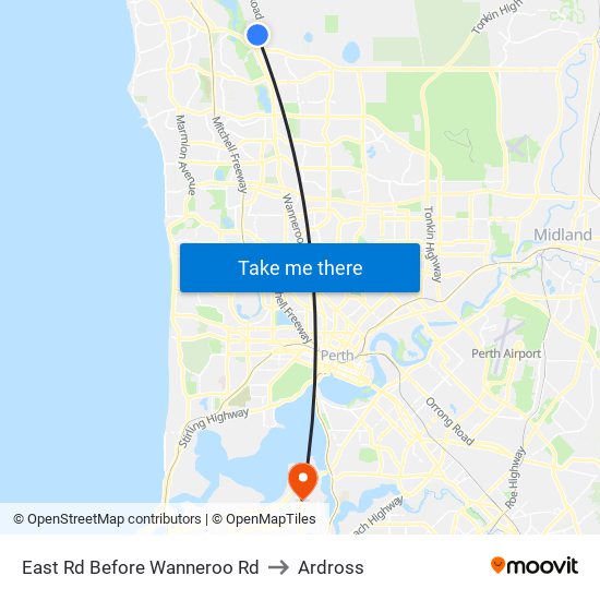 East Rd Before Wanneroo Rd to Ardross map