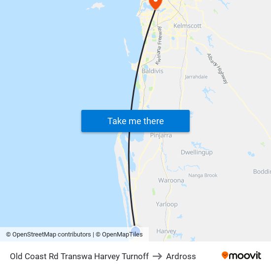 Old Coast Rd Transwa Harvey Turnoff to Ardross map