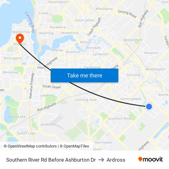 Southern River Rd Before Ashburton Dr to Ardross map