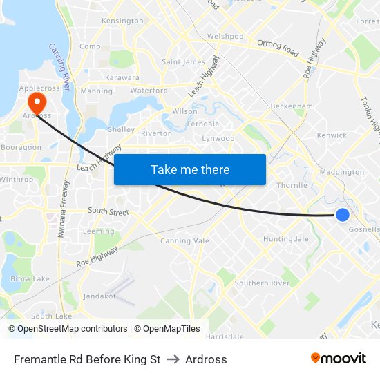 Fremantle Rd Before King St to Ardross map