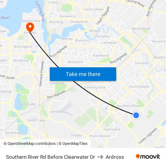 Southern River Rd Before Clearwater Dr to Ardross map