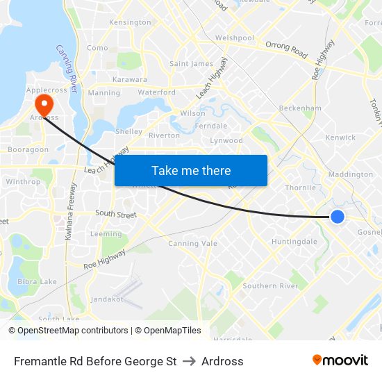 Fremantle Rd Before George St to Ardross map