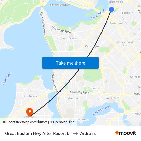 Great Eastern Hwy After Resort Dr to Ardross map