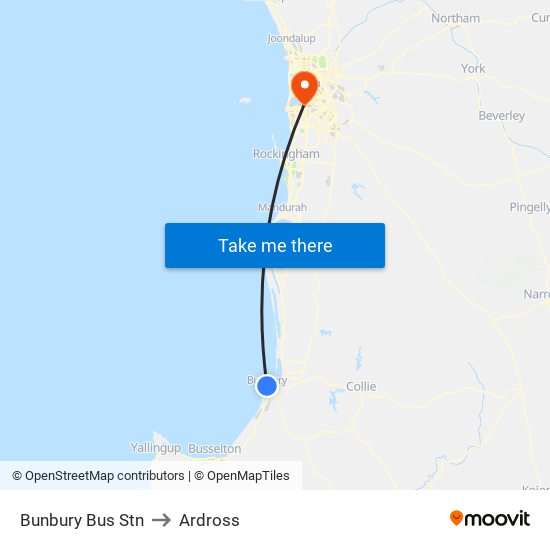 Bunbury Bus Stn to Ardross map