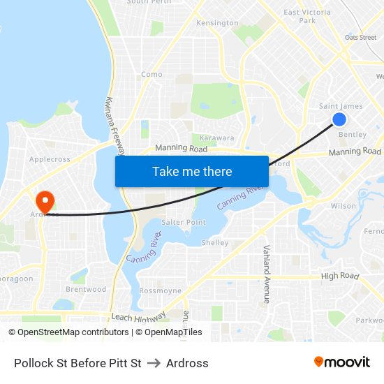 Pollock St Before Pitt St to Ardross map