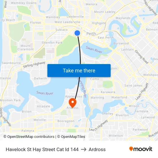 Havelock St Hay Street Cat Id 144 to Ardross map