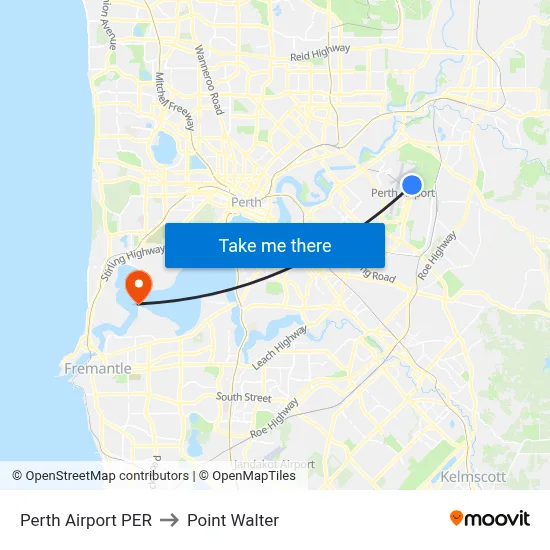 Perth Airport PER to Point Walter map