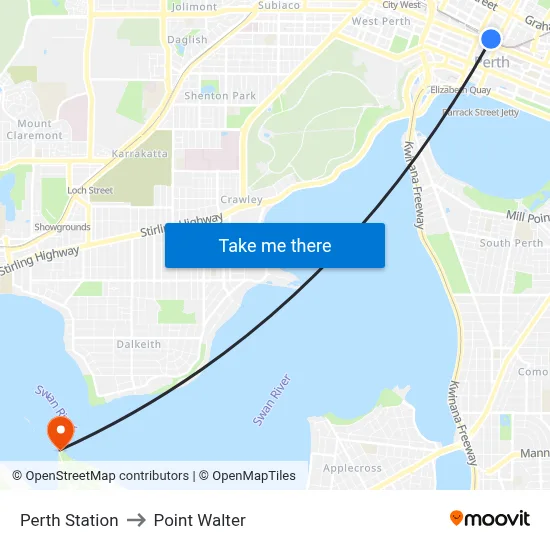 Perth Station to Point Walter map