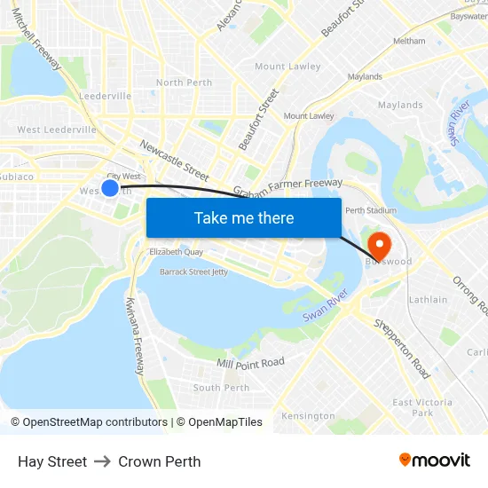 Hay Street to Crown Perth map