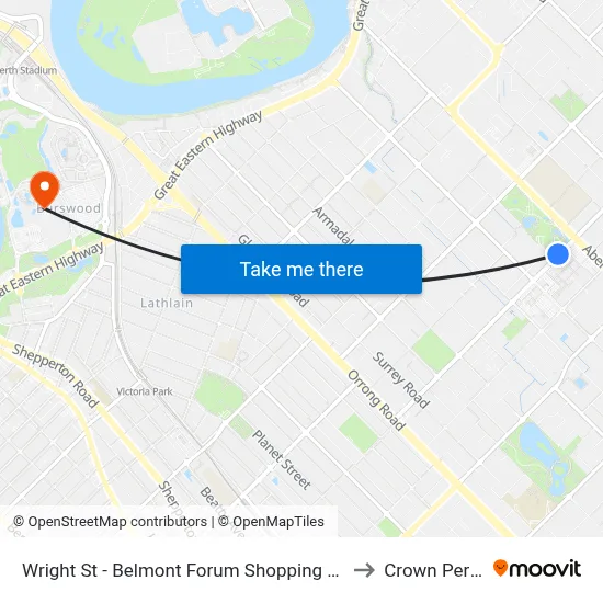 Wright St - Belmont Forum Shopping Ctr to Crown Perth map