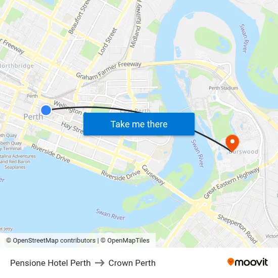 Pensione Hotel Perth to Crown Perth map